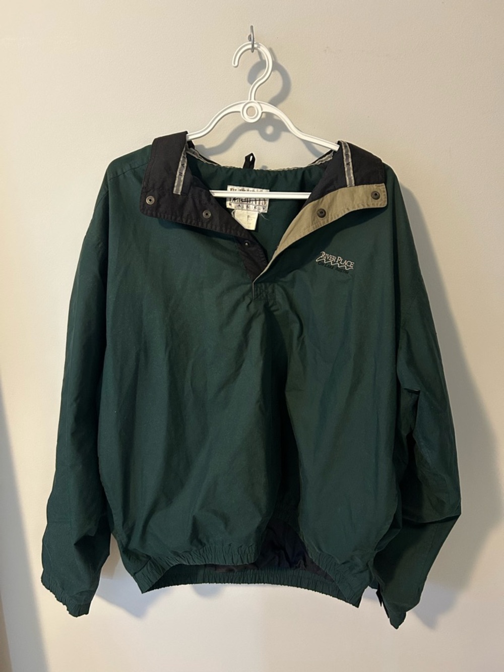 River Place Men's Dark Green Windbreaker Pullover Jacket
